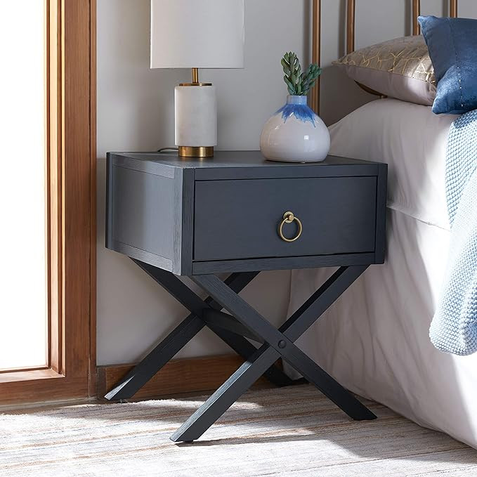 Safavieh Home Collection Odilia Navy and Gold 1-Drawer Nightstand | Amazon (US)