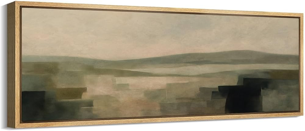 MUDECOR Large Framed Canvas Print Wall Art Misty Mountain Landscape Soft Neutral Tones Illustrati... | Amazon (US)