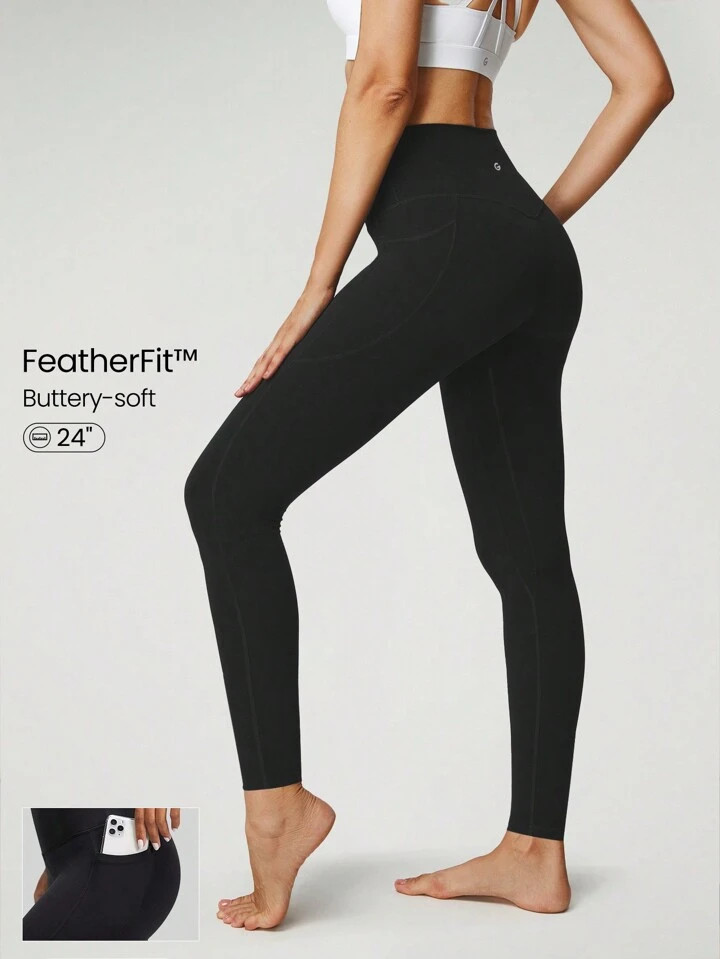 GLOWMODE 24" FeatherFit™ High-Rise Side Pocket Leggings | SHEIN