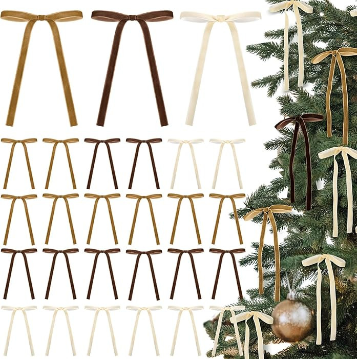 24 Pcs Velvet Bows Christmas Tree Ornaments Vintage Velvet Ribbon Bows for Tree Garland Wreath In... | Amazon (US)