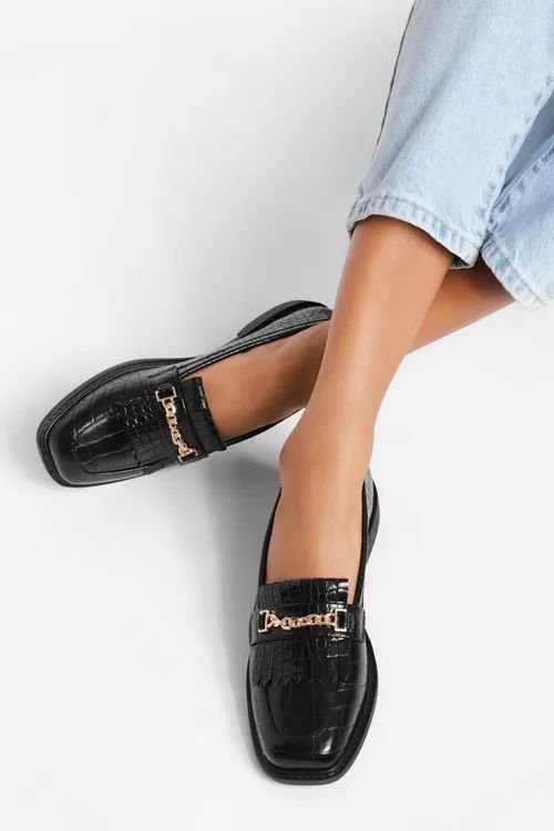 Croc Chain Detail Loafers | Boohoo.com (US & CA)