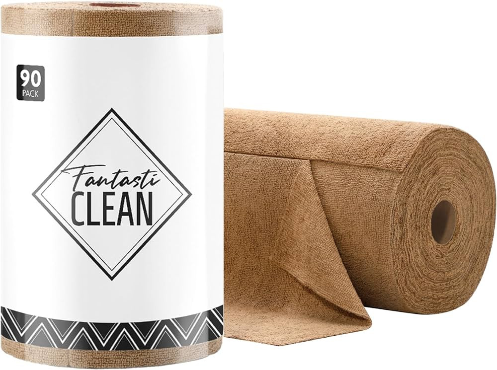 Microfiber Cleaning Cloth Roll -90 Pack, Tear Away Towels, 12" x 12", Reusable Washable Rags (Tan... | Amazon (US)