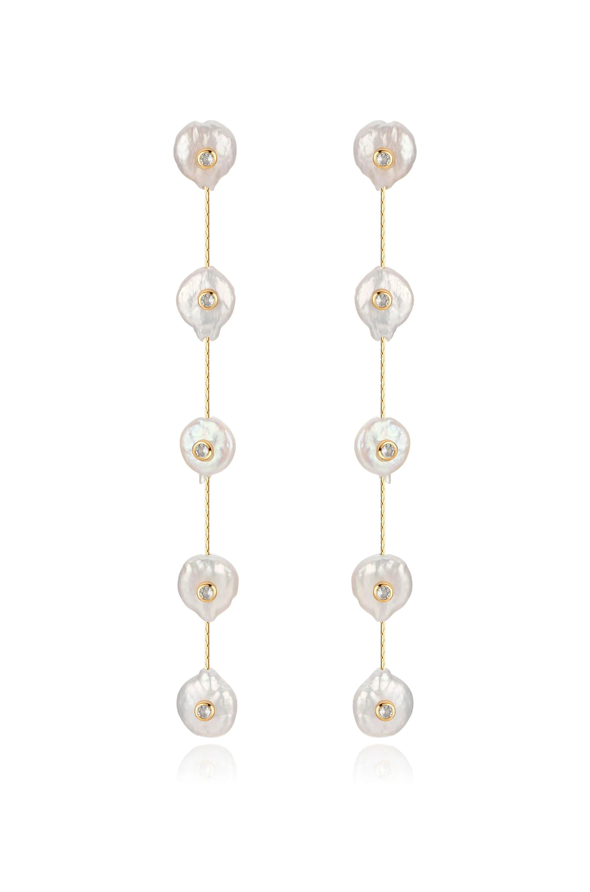 Falling Pearl and Crystal Dotted Drop Earrings | Ettika