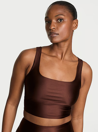VSX GlossyTech™ Square-Neck Bra Top, Brown, S - Women's Sport Bras - Victoria's Secret | Victoria's Secret (US / CA )
