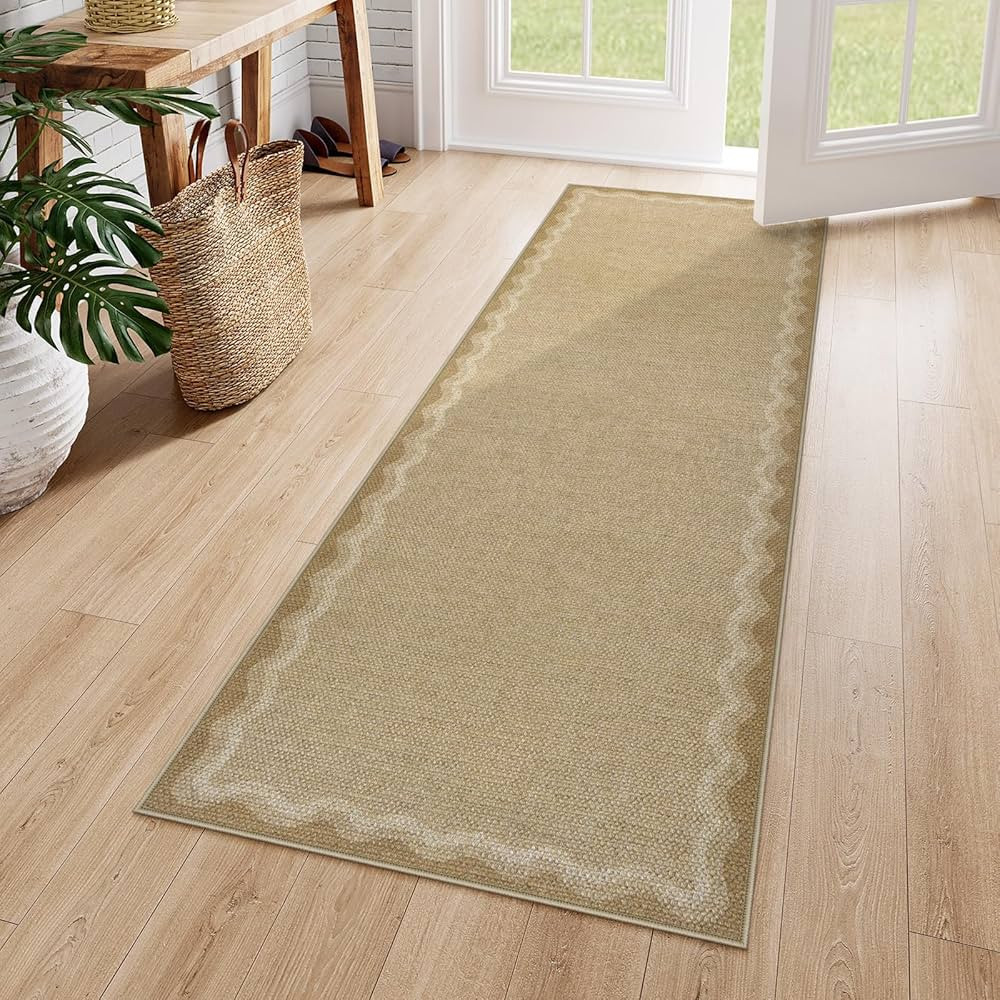 LIVEBOX Scalloped Washable 2x6 Kitchen Runner Rug, Easy Jute Geometri Tan Rug for Entryway, Indoo... | Amazon (US)