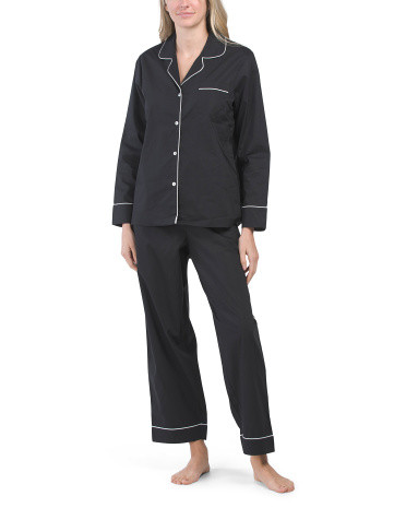 2 piece set includes notch collar long sleeve top and matching drawstring waist pants, contrast piping, 1 chest pocket
top: button front closure, pants: pull on
organic cotton
imported
machine wash
style #:4000218509
 | Marshalls