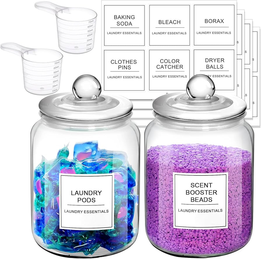 Glass Jars for Laundry Room Organization Jar, Half Gallon Laundry Pods Container with 2 Scoops & ... | Amazon (US)