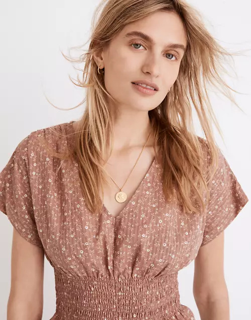 V-Neck Smocked-Waist Top in Daisy Stitch | Madewell