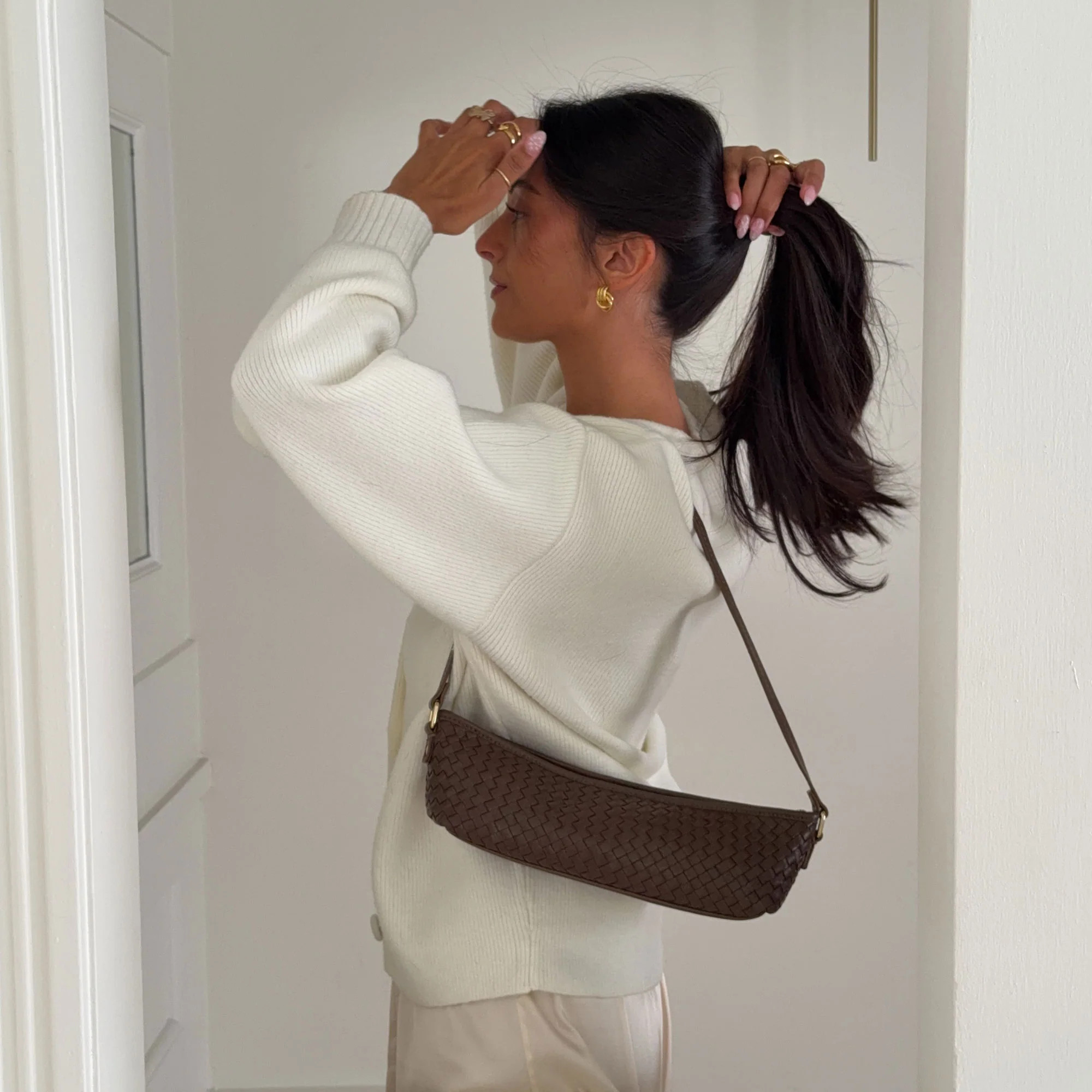 Savaii Brown Woven Leather Shoulder Bag | Dolce Vita | DolceVita.com