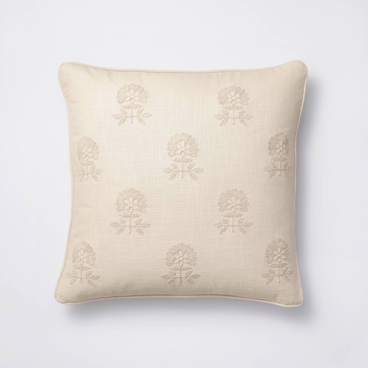 Square Embroidered Floral Decorative Throw Pillow Light Beige - Threshold™ designed with Studio... | Target