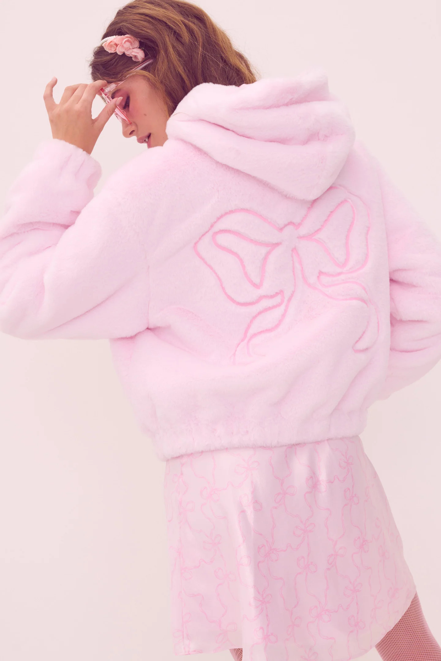 PINK x LoveShackFancy Faux Fur Bomber - PINK TULIP / XS | LoveShackFancy