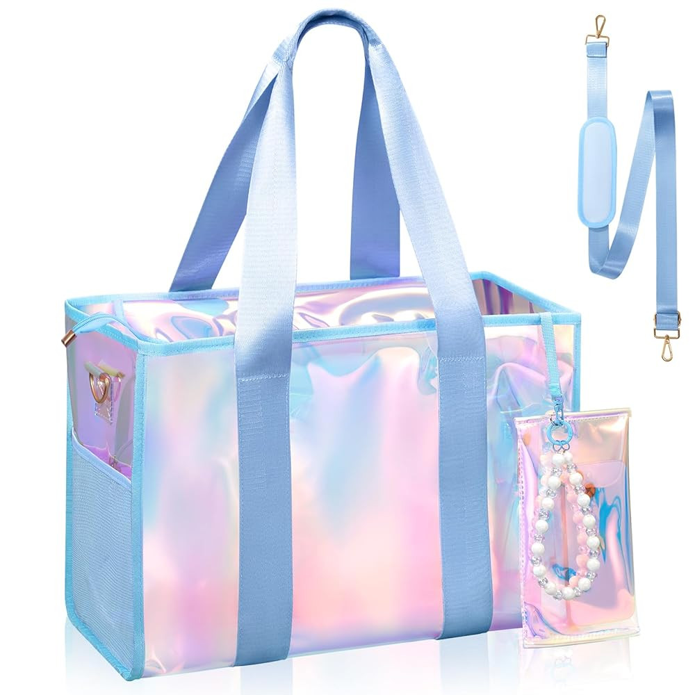 Beach Bag 26L Large Iridescent Waterproof Beach Tote Bag for Women with Zipper & Phone Pouch Sand... | Amazon (US)