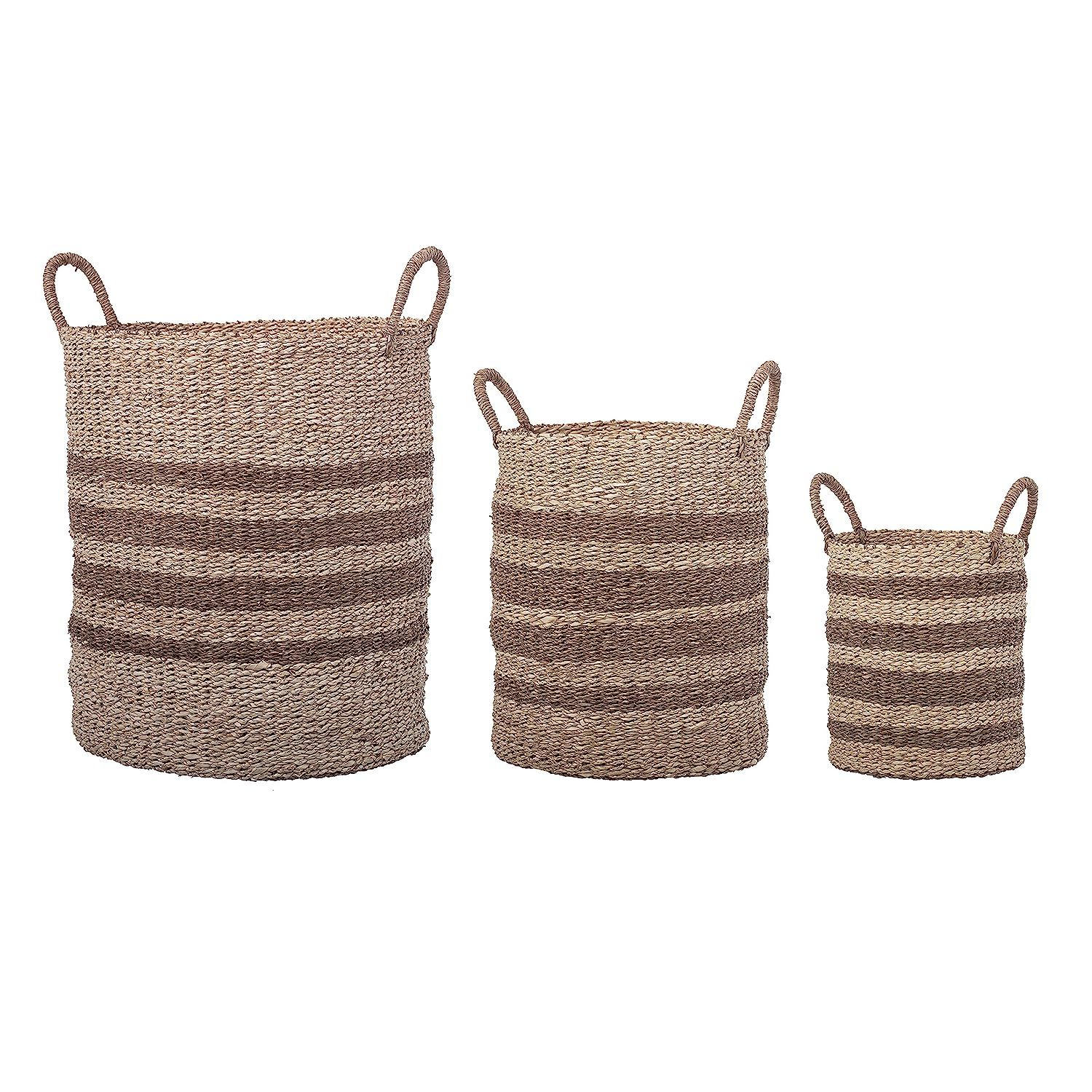 Bloomingville Striped Seagrass & Palm Baskets (Set of 3), 3 Piece | Amazon (US)