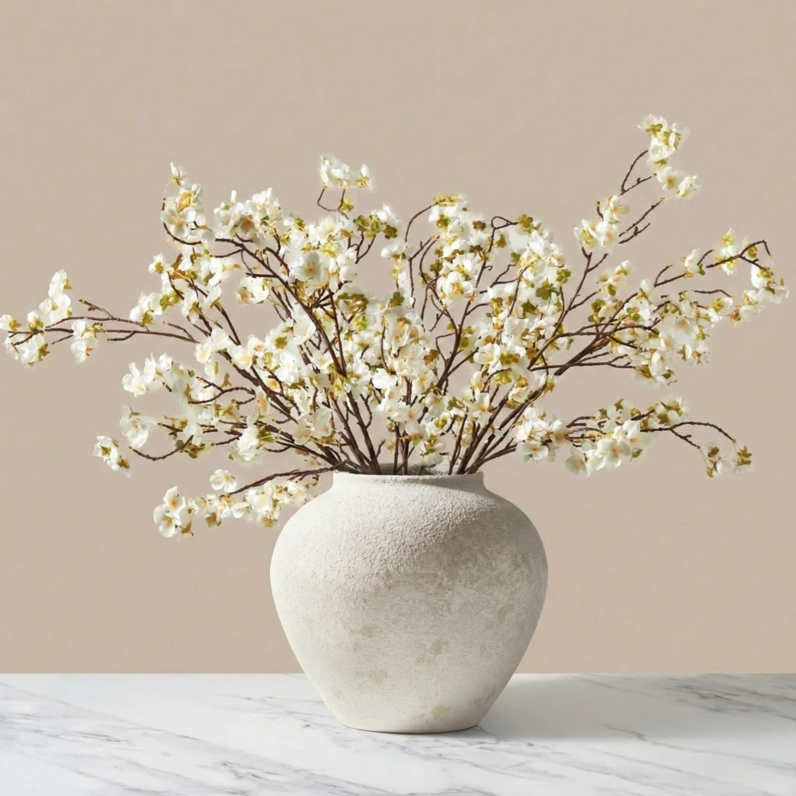 White Cherry Blossom Branches – 6 Pcs 33.5" Long Stem Artificial Flowers for Tall Vase, Premium... | Amazon (US)