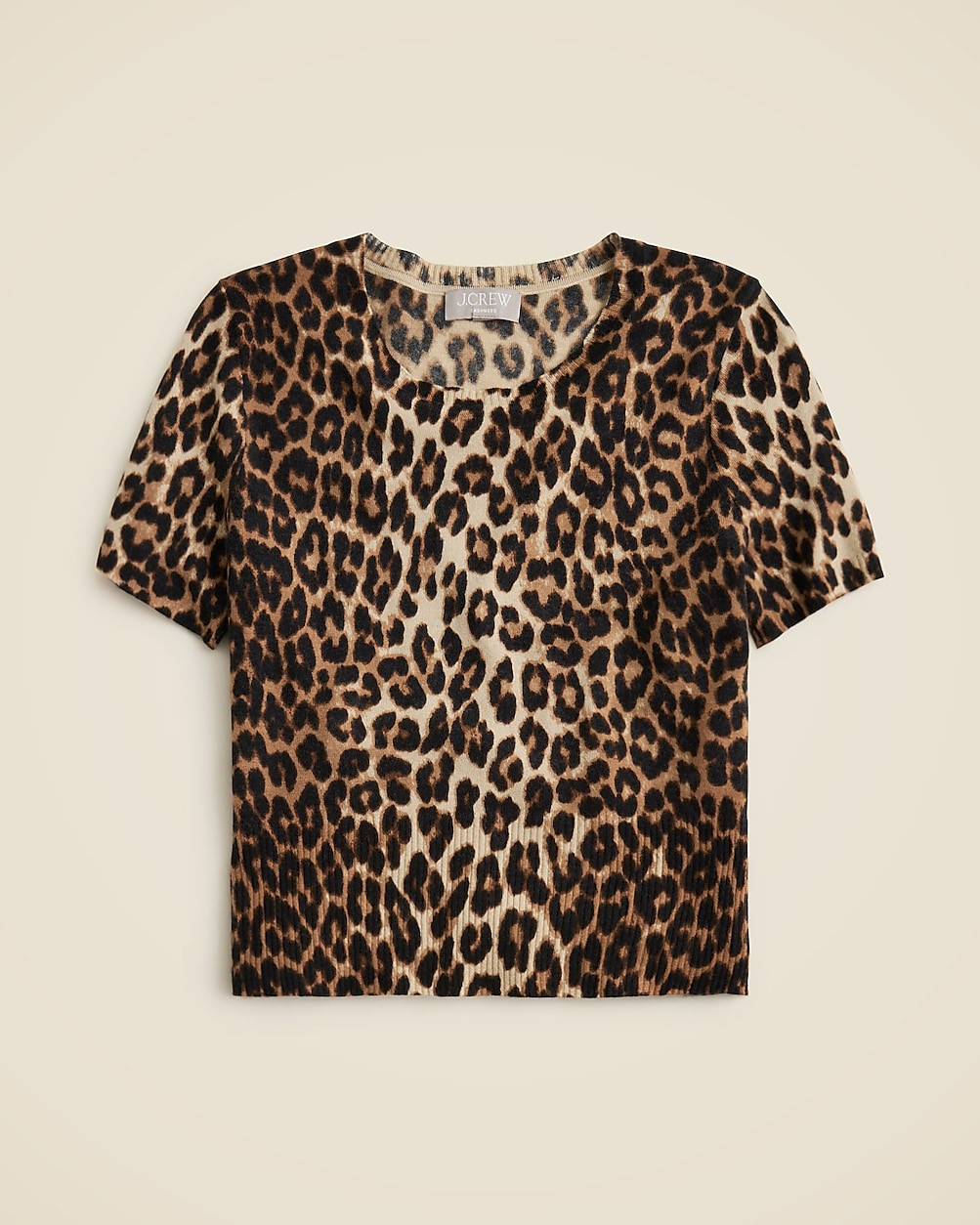 Featherweight cashmere shrunken T-shirt in leopard | J. Crew US
