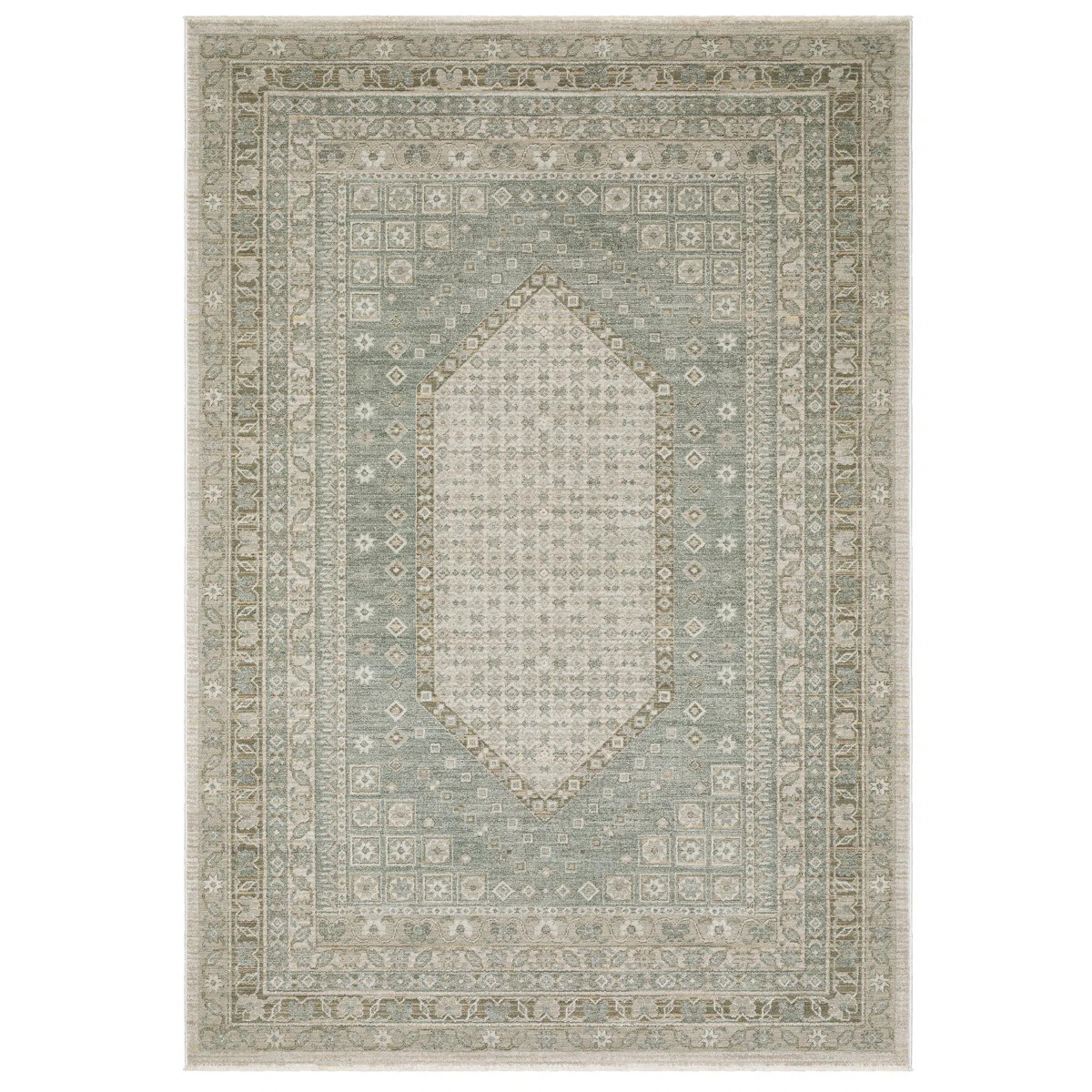 Kulas Center Medallion Beige/ Green Area Rug | Wayfair North America