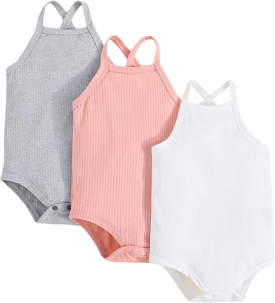 Newborn Baby Girl Boy Summer Romper Pack Tank Top Romper Sleeveless Solid One-piece Cami Bodysuit... | Amazon (US)