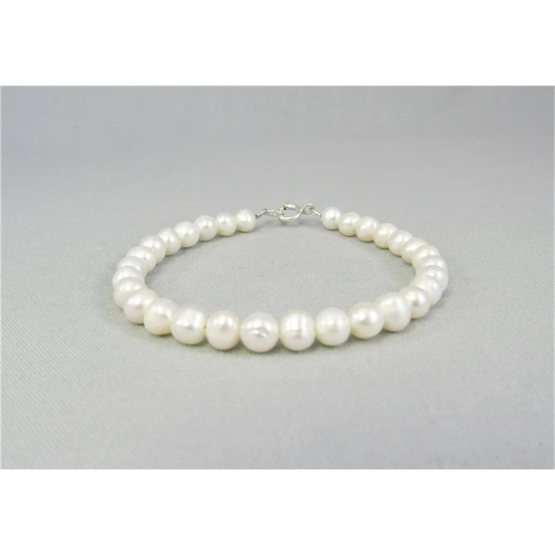 Real Pearl Bracelet, Sterling Silver or 14K Gold Fill Clasp, Genuine White Freshwater Pearl Bead ... | Etsy (US)