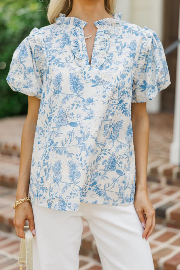 See You Soon Blue Eyelet Blouse | The Mint Julep Boutique