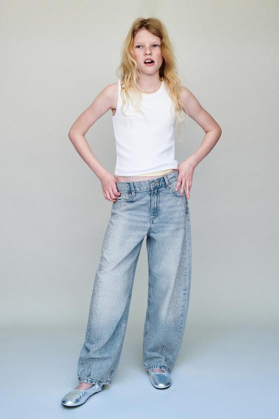RHINESTONE BARREL JEANS | Zara US