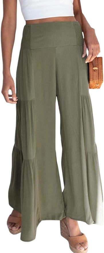 Eteviolet Boho High Waisted Pants for Women, Leopard Wide Leg Flowy Pants | Amazon (US)