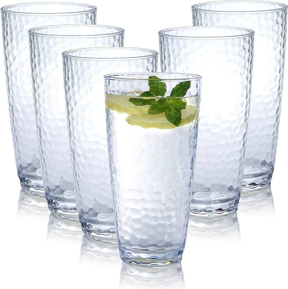 Unbreakable Plastic Tumbler Cups, Set of 6, Large Water Tumbler Set, 25 oz Highball Drinking Glas... | Amazon (US)