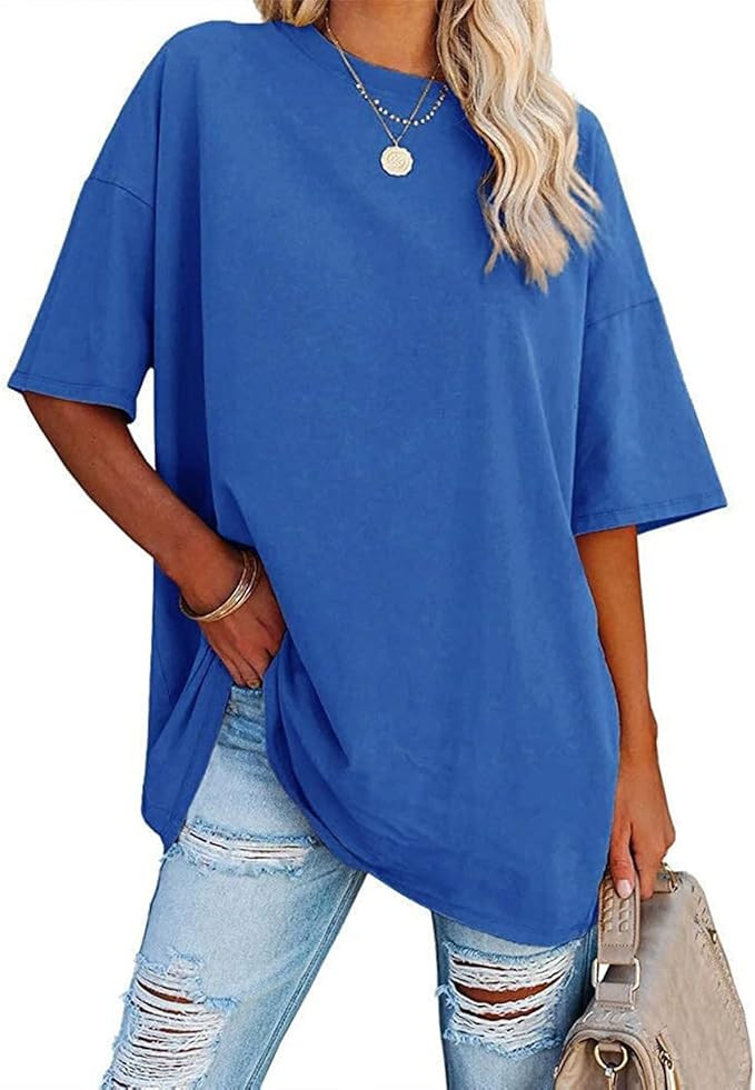 Womens Oversized T Shirts Summer Short Sleeve Tops Basic Solid Boxy Tee Casual Workout Going Out ... | Amazon (US)