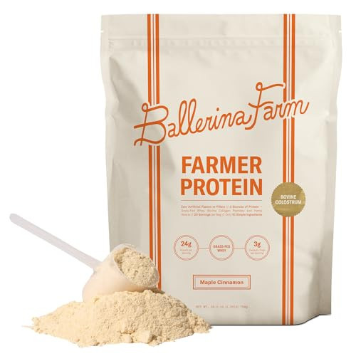 Ballerina Farm Grass Fed Whey Protein Powder, Maple Cinnamon, 24g Protein with Collagen Peptides, Bovine Colostrum, Hemp Hearts & Prebiotic Fiber, No Artificial Ingredients, 20 Servings | Amazon (US)