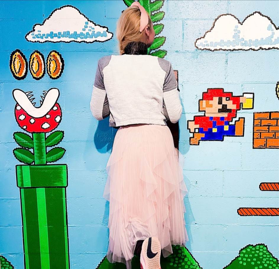 Pink tulle skirt-knee length and very flowy. 

#LTKparties #LTKwedding #LTKFestival