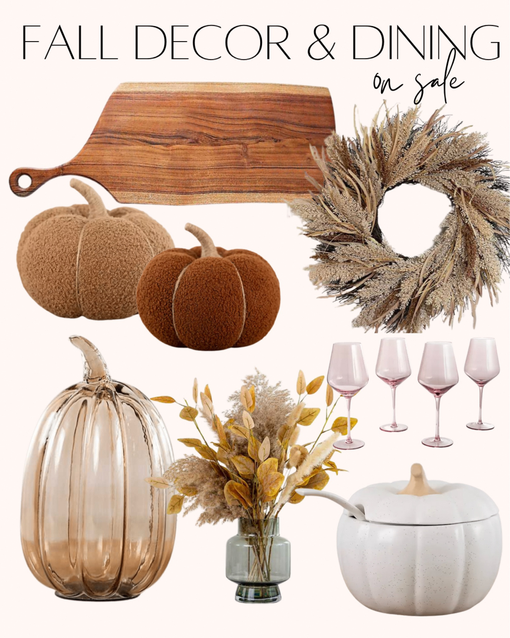 Fall decor sale at Kirklands, sherpa pumpkin pillows, pink wine glasses, pumpkin serve ware, charcuterie board, and fall floral arrangements on sale 

#LTKSeasonal #LTKhome #LTKsalealert