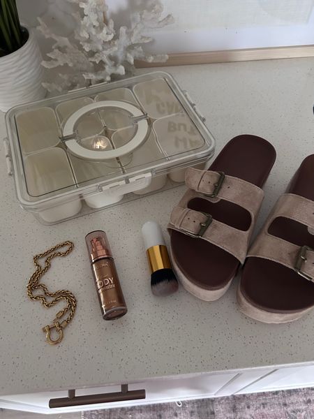 Amazon haul 🙌🏼 can’t get over these sandals! And the body shimmer is so good! Only $10 and comes with the brush 🤍☀️✨ 

#LTKStyleTip #LTKFindsUnder50