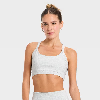 Women's Cotton Balance Cotton Spandex Blend Light Support Racerback Sports Bra - All In Motion™ Heather Gray XS | Target