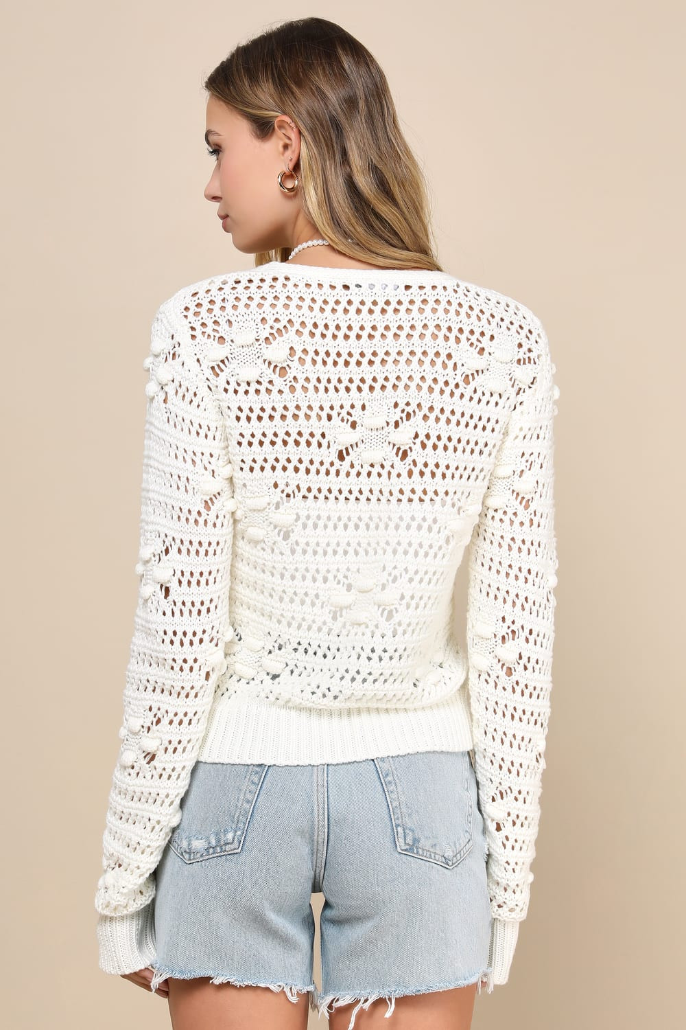 Perfect Direction Ivory Crochet Tie-Front Cardigan Sweater | Lulus