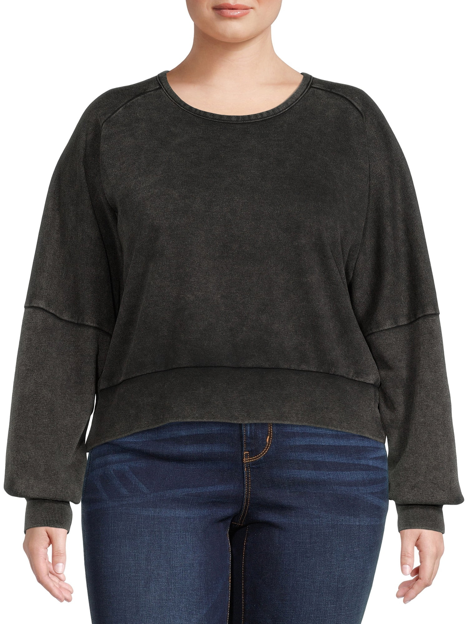 No Boundaries Juniors' Plus Size Mineral Wash Sweatshirt with Twist Back | Walmart (US)