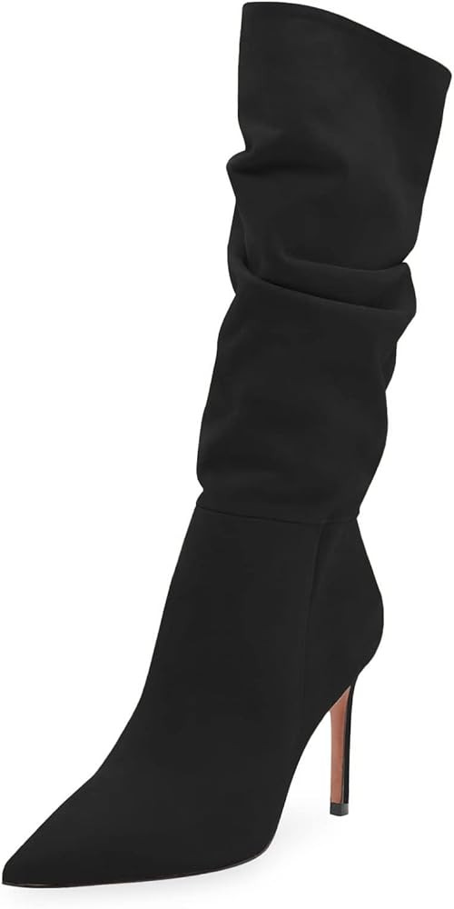 Womens Knee High Boots Pointed Toe Faux Suede Fall Bootie Shoes Slouchy Stiletto High Heel Boots | Amazon (US)