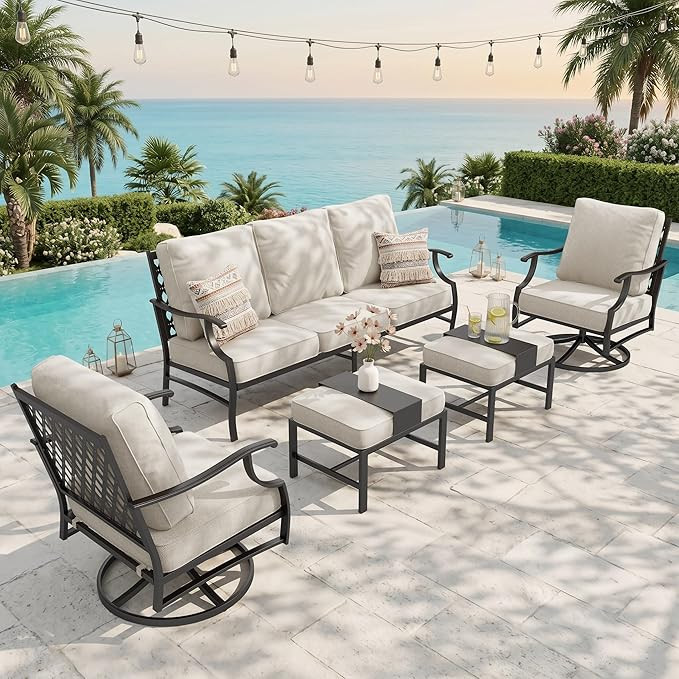 SUNSHINE VALLEY Patio Furniture Set, Modern Metal Outdoor Patio Furniture, 3 Seater Sofa, 2 Swive... | Amazon (US)