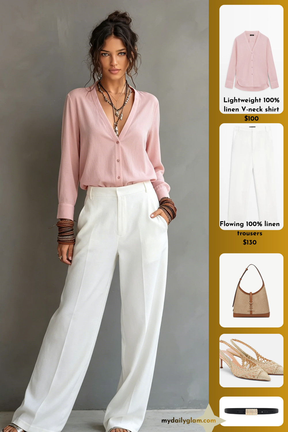 Blush Pink V-Neck Linen Button Shirt & Pure White Cropped Linen Taper Trousers Quiet Luxury Office Contrast Outfit

#QuietLuxuryStyle #LinenWorkwear #PastelLinenOutfit 

 #LTKootd #LTKOver40 #LTKWorkwear