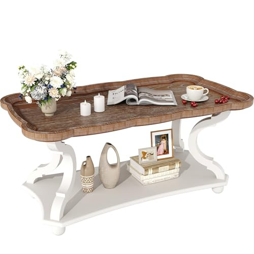 Function Home Farmhouse Coffee Table, 2-Tier Center Table with Storage Shelf, 39.8" French Countr... | Amazon (US)