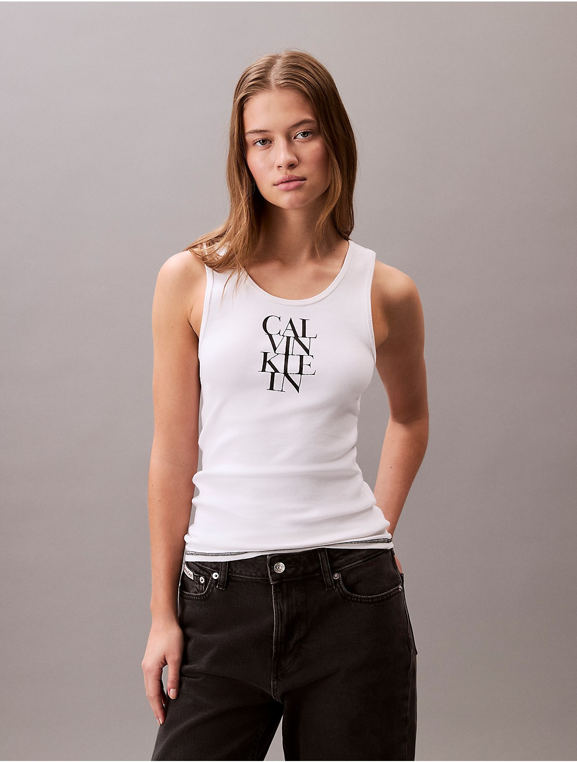 Calvin Klein Women's Logo Graphic Rib Tank Top - White - XL | Calvin Klein (US)