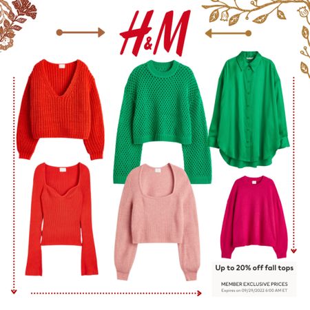 H&M Fall Sweters in COLOR!! Members save 20% through 9/29  

#LTKunder50 #LTKSeasonal #LTKstyletip