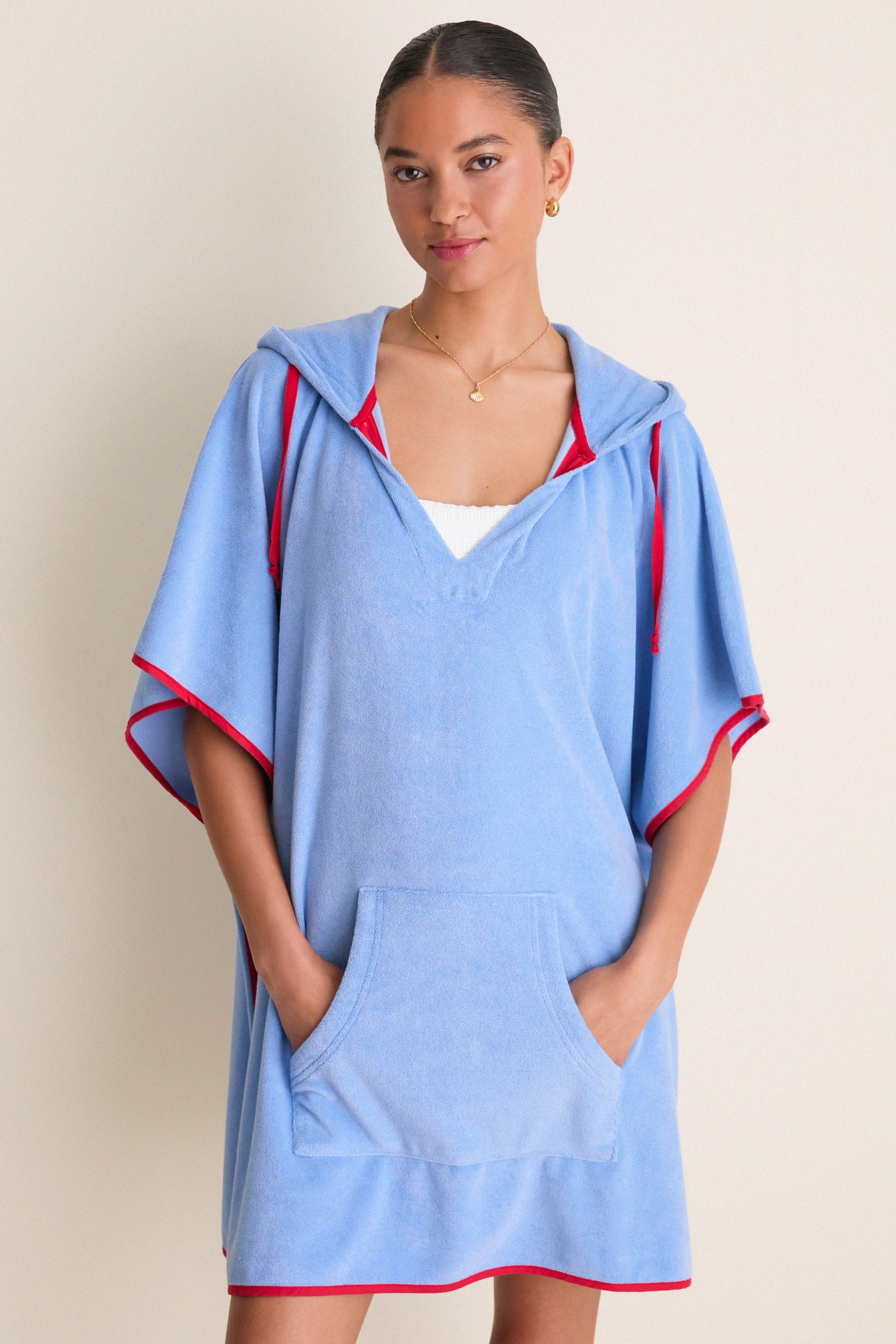 Powder Blue and Poppy Terrycloth Cabana Coverup | Tuckernuck (US)