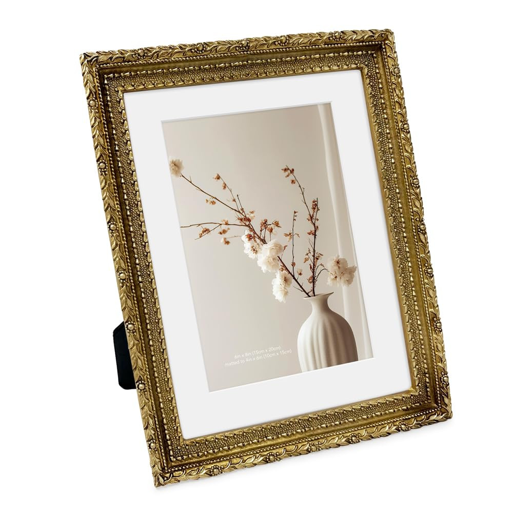 Isaac Jacobs 6x8 (Matted 4x6) Gold Vintage Inspired Antique Library Frame, Horizontal & Vertical ... | Amazon (US)
