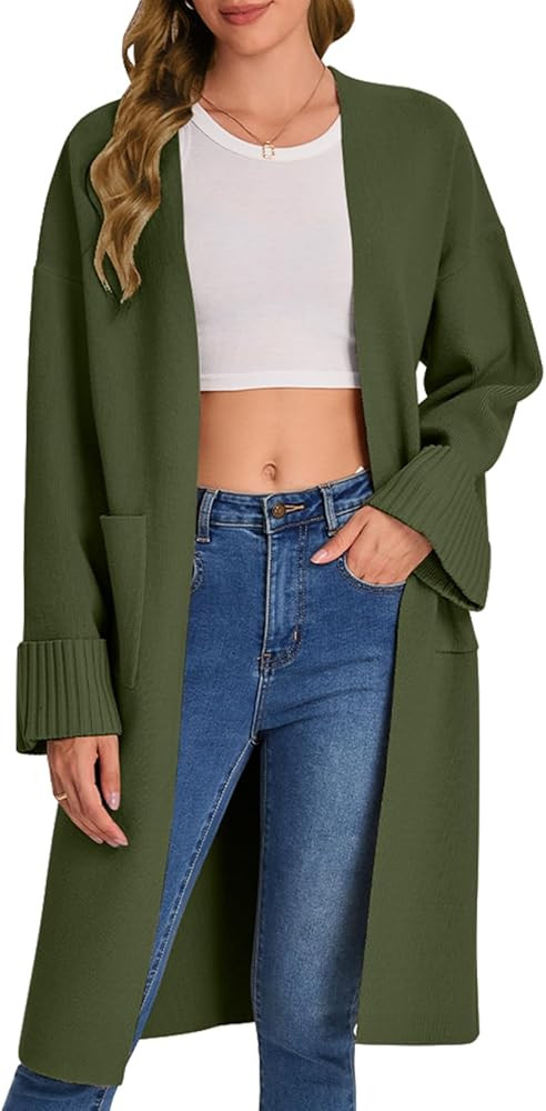 Bloggerlove Cardigan Sweaters for Women 2024 Fall Knit Sweater Coat Long Sleeve Oversized Open Fr... | Amazon (US)