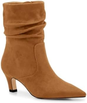 Coutgo Women's Slouchy Ankle Boots Low Kitten Heel Pointed Toe Booties Side Zipper Fall Shoes | Amazon (US)