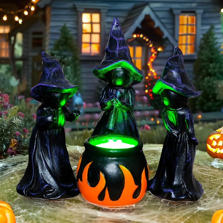 NEROSUN 4 PCS Halloween Miniature Witches Cauldron Figurine Table Decoration, Resin Scary Witches... | Amazon (US)