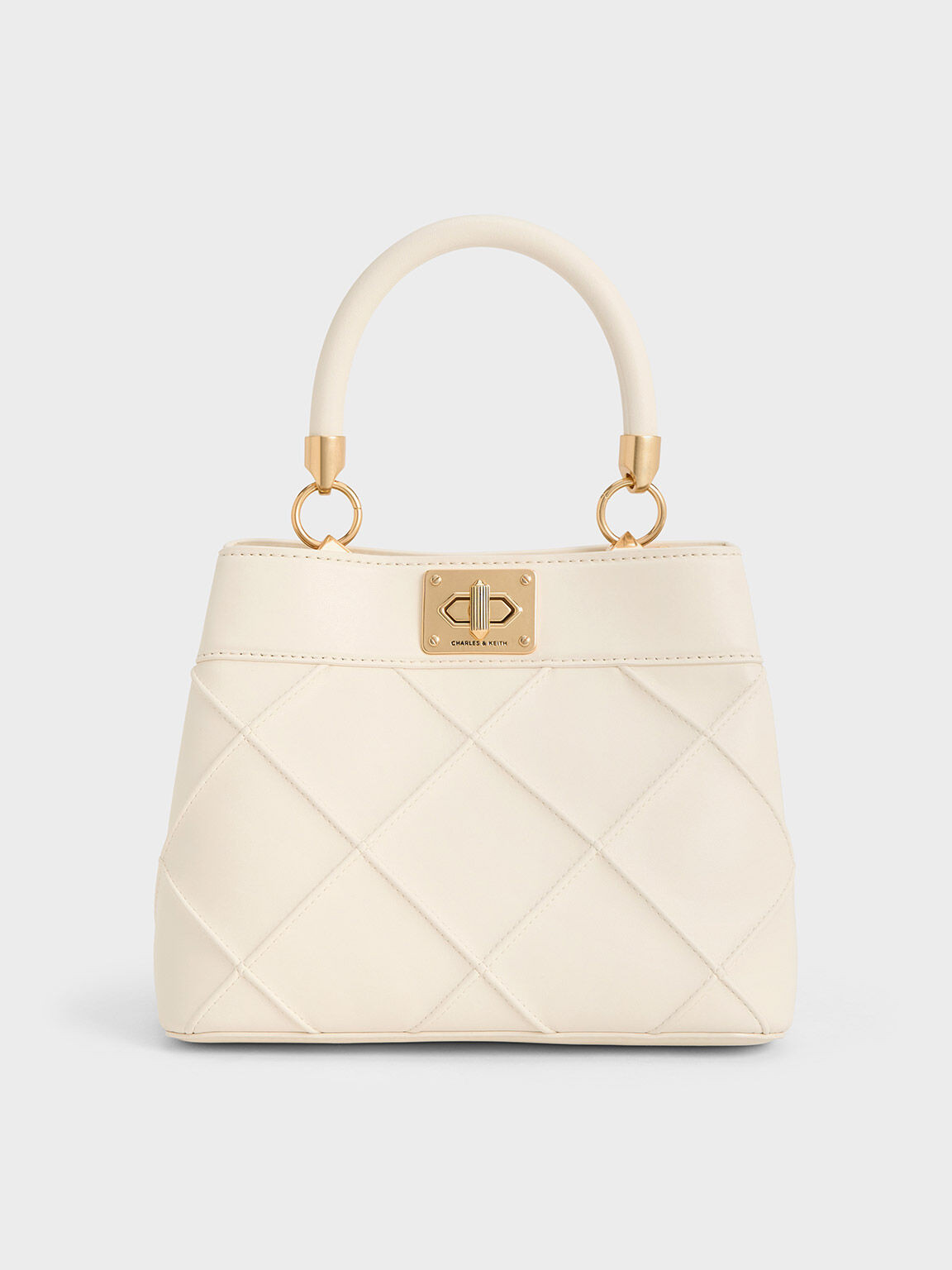 Cream Eleni Quilted Top Handle Bag | CHARLES & KEITH | Charles & Keith US