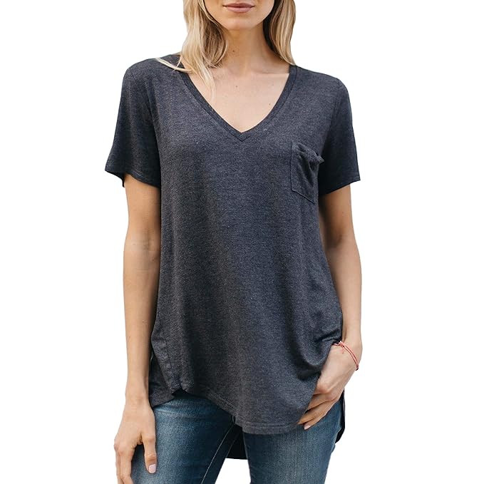 Amaryllis Apparel Women's Deep V-Neck Pocket Tee | Amazon (US)