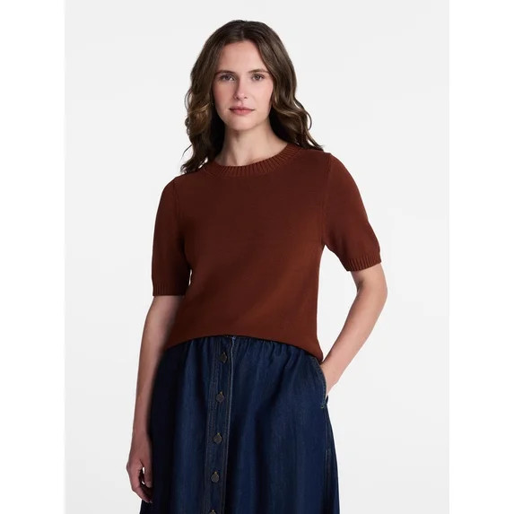 Time and Tru Women's Crewneck Sweater with Short Sleeves, Lightweight, Sizes XS-XXXL | Walmart (US)