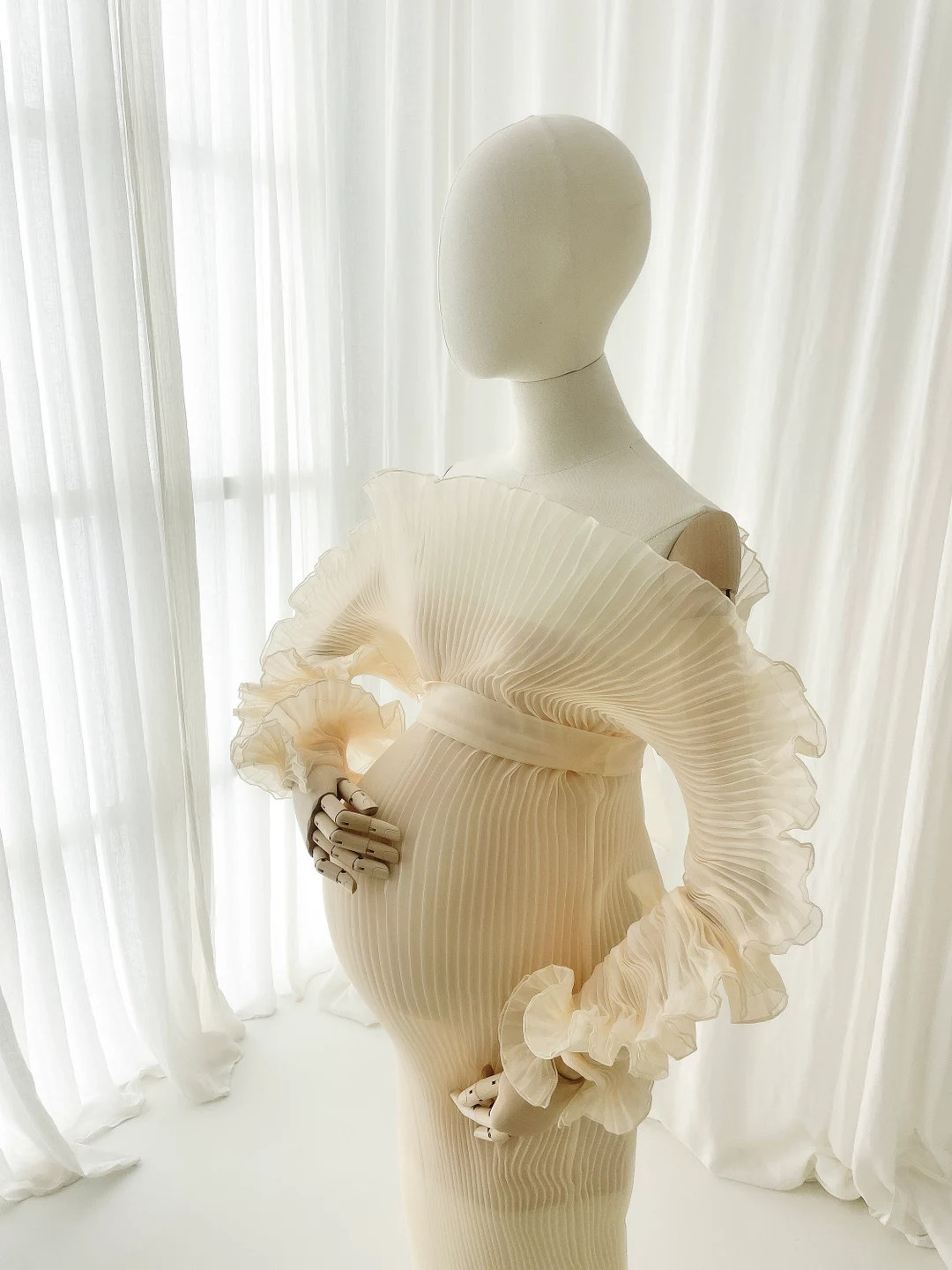 Maeve Celessia Peach Elegant Pleated Maternity Gown Pregnancy Photoshoot Dress Maternity Session ... | Etsy (US)