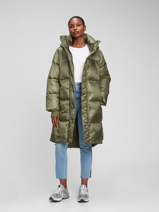 100% Recycled Polyester Heavyweight Midi Puffer Coat | Old Navy (US)
